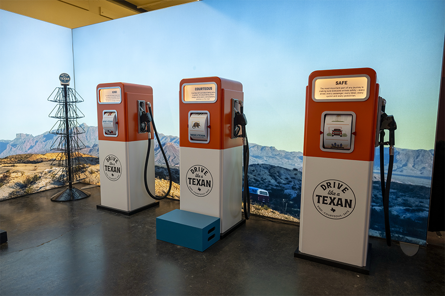 Simulated old-fashioned fuel pumps.