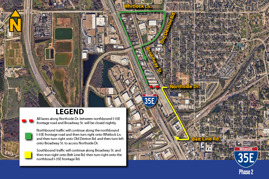 I-35 E Northside full closure nightly Mapa de cierre total de la I-35 E Northside todas las noches y desvíos
